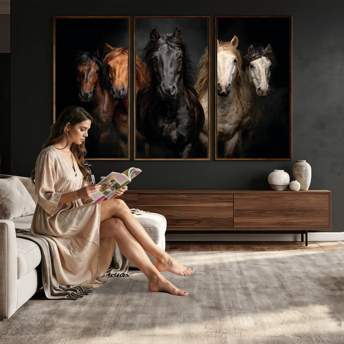 Horse Wall Art Canvas Print, Wild Horses Portrait Photography,