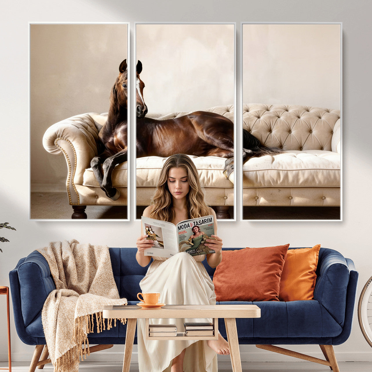 Funny Horse on Sofa Canvas Wall Art, Quirky Horse Lounging Photo Print, Whimsical Animal Decor, Living Room Conversation Art, Horse Lover Gift