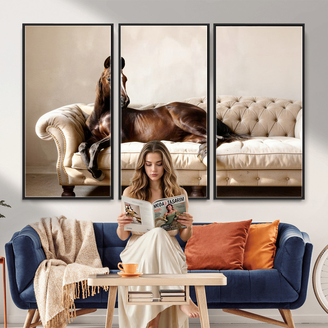 Funny Horse on Sofa Canvas Wall Art, Quirky Horse Lounging Photo Print, Whimsical Animal Decor, Living Room Conversation Art, Horse Lover Gift