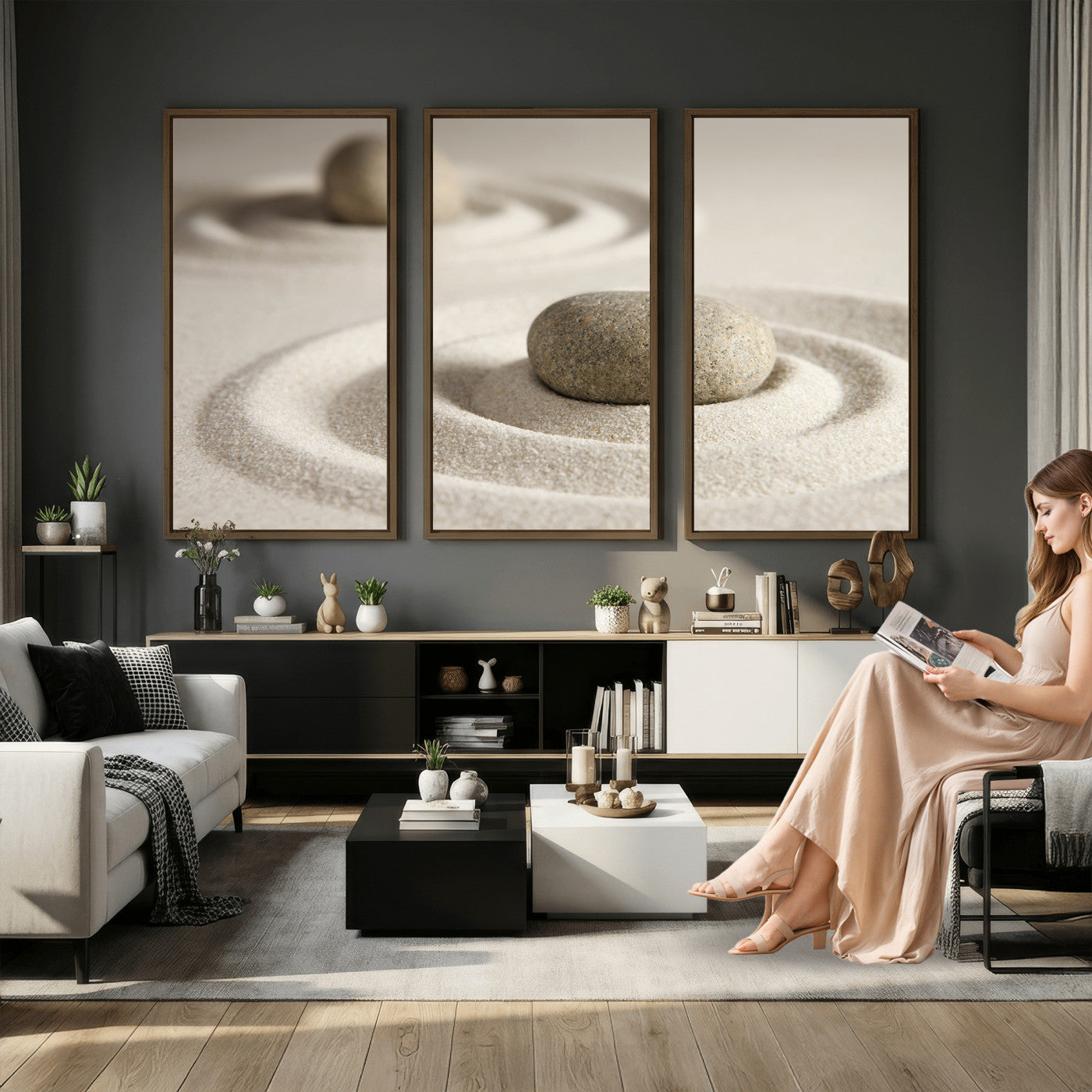 Zen Garden Stone Sand Canvas | Japanese Rock Garden Wall Art