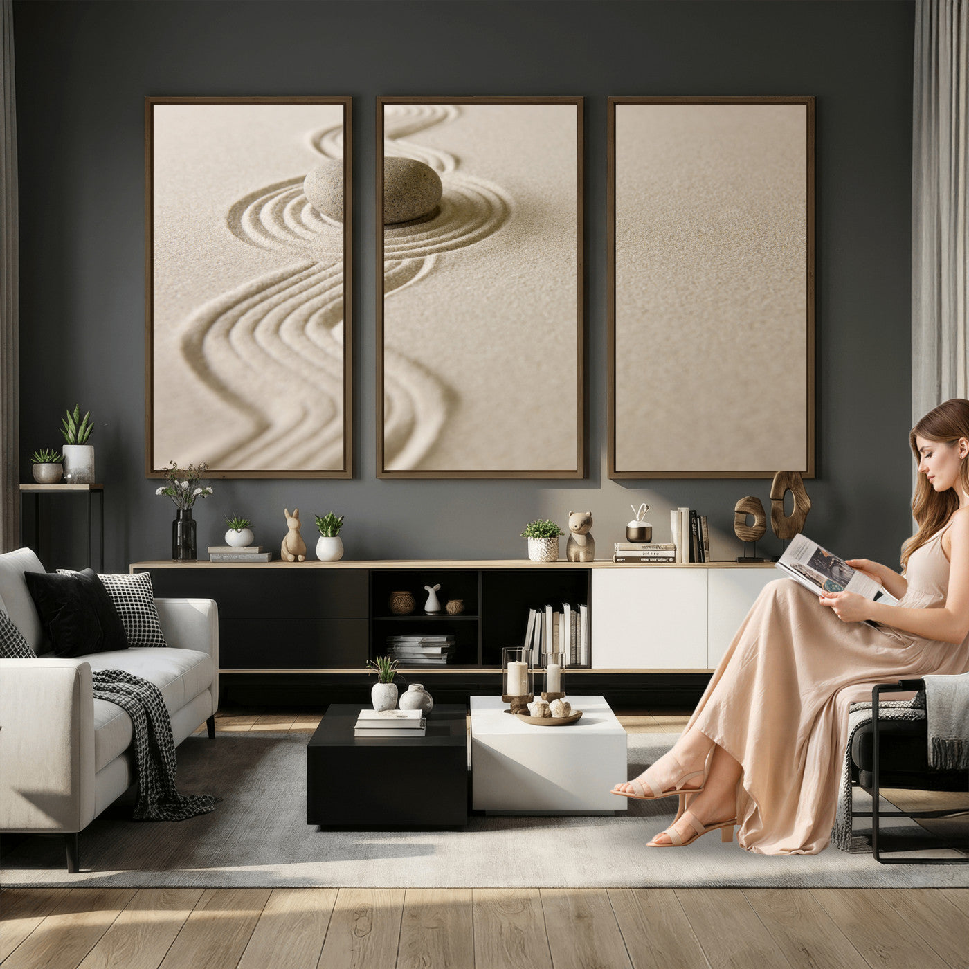 Zen Garden Stone Sand Canvas | Japanese Rock Garden Wall Art