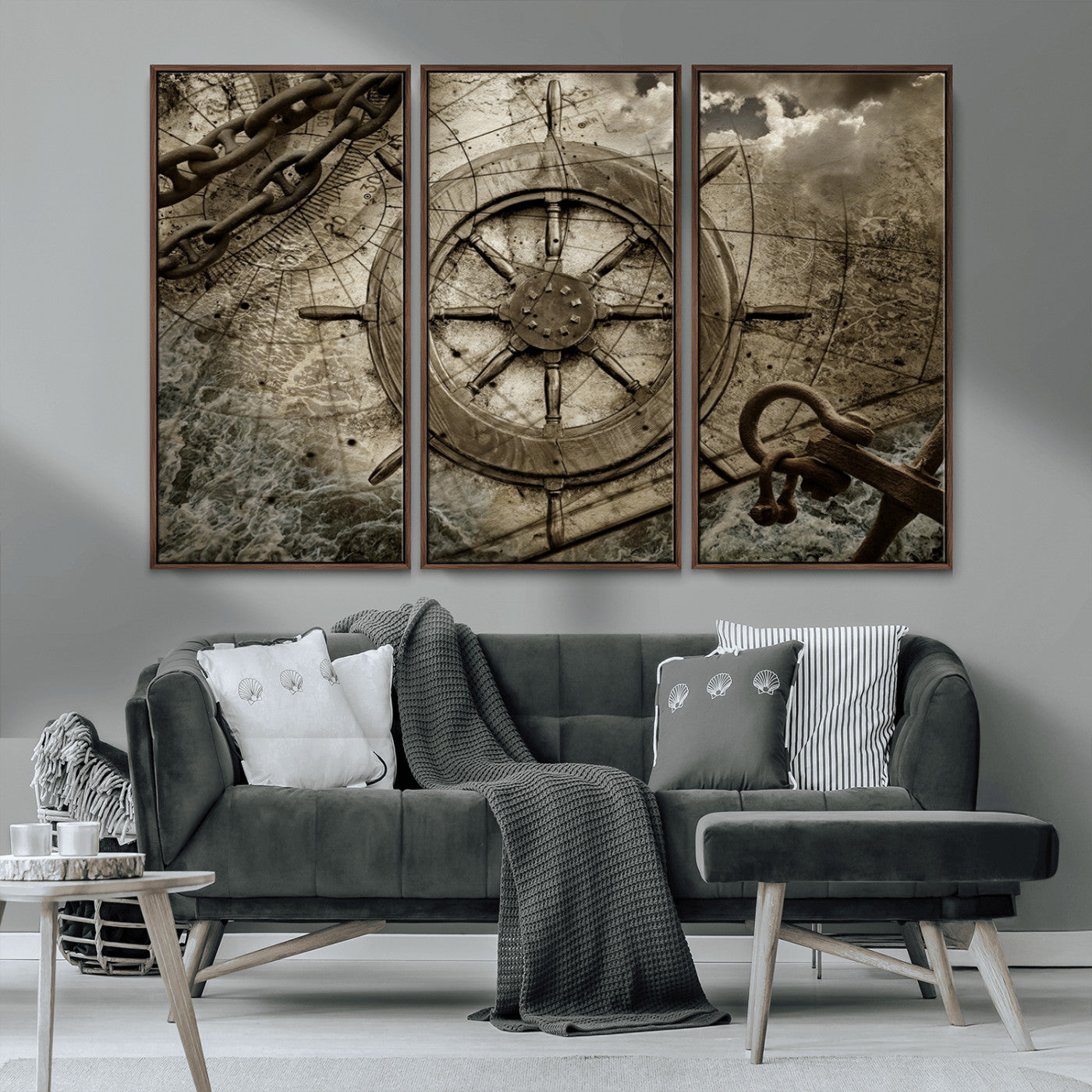 Wooden Ship Wheel Canvas Print, Multi Panel Canvas Wall Art