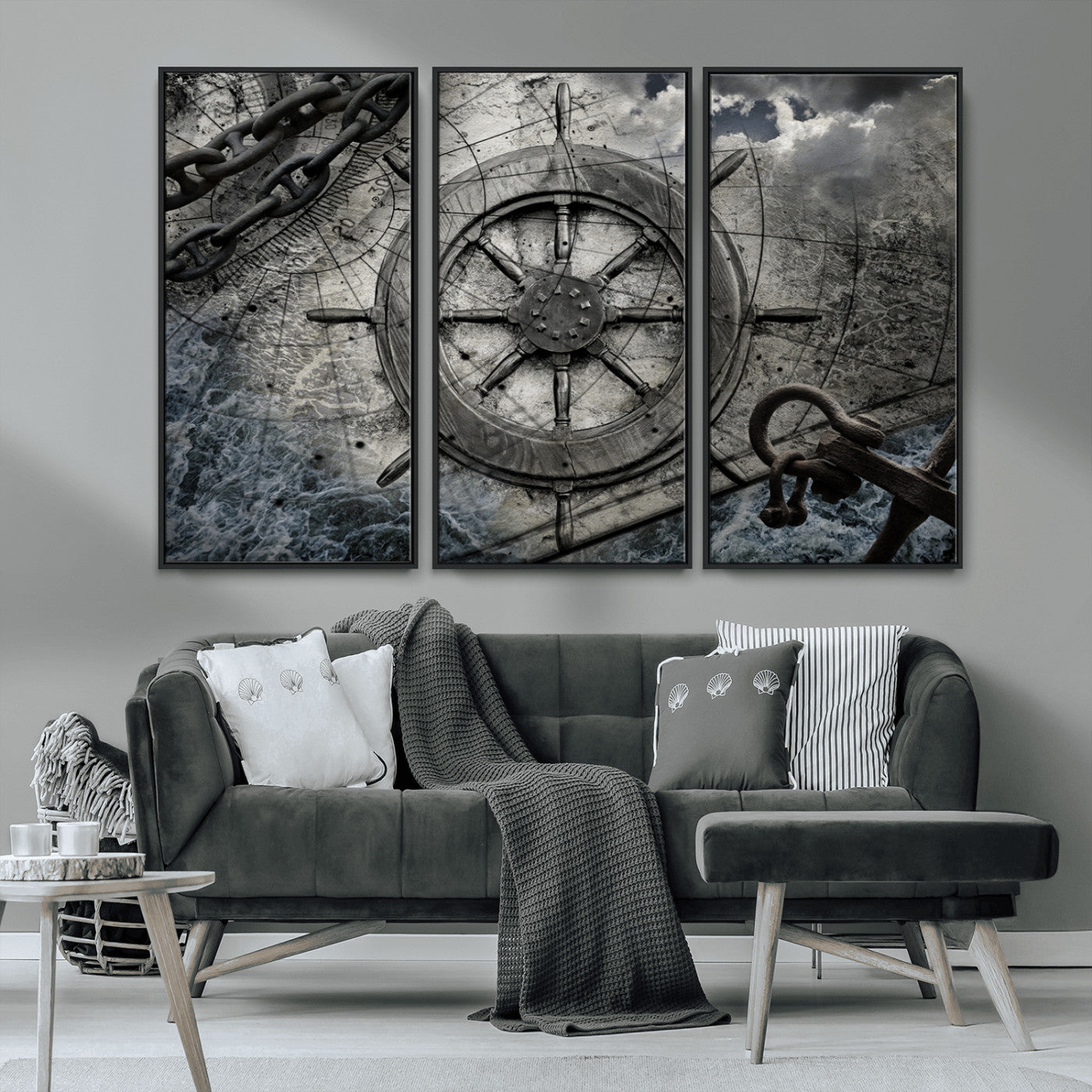 Ship Steering Wheel Vintage Wall Art Canvas Print