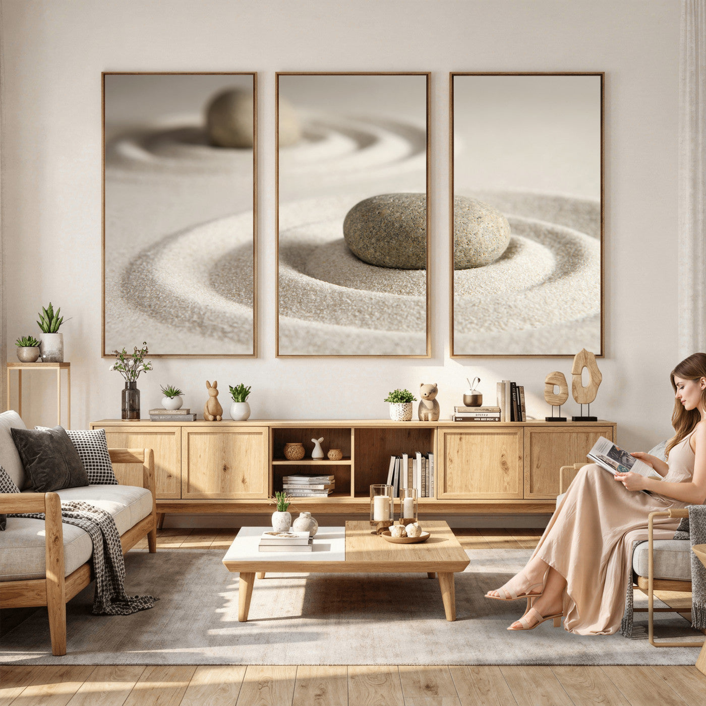 Zen Garden Stone Sand Canvas | Japanese Rock Garden Wall Art