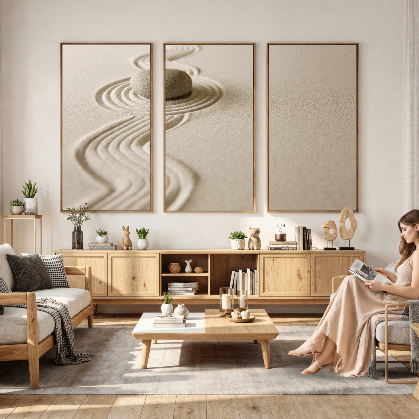 Zen Garden Stone Sand Canvas | Japanese Rock Garden Wall Art