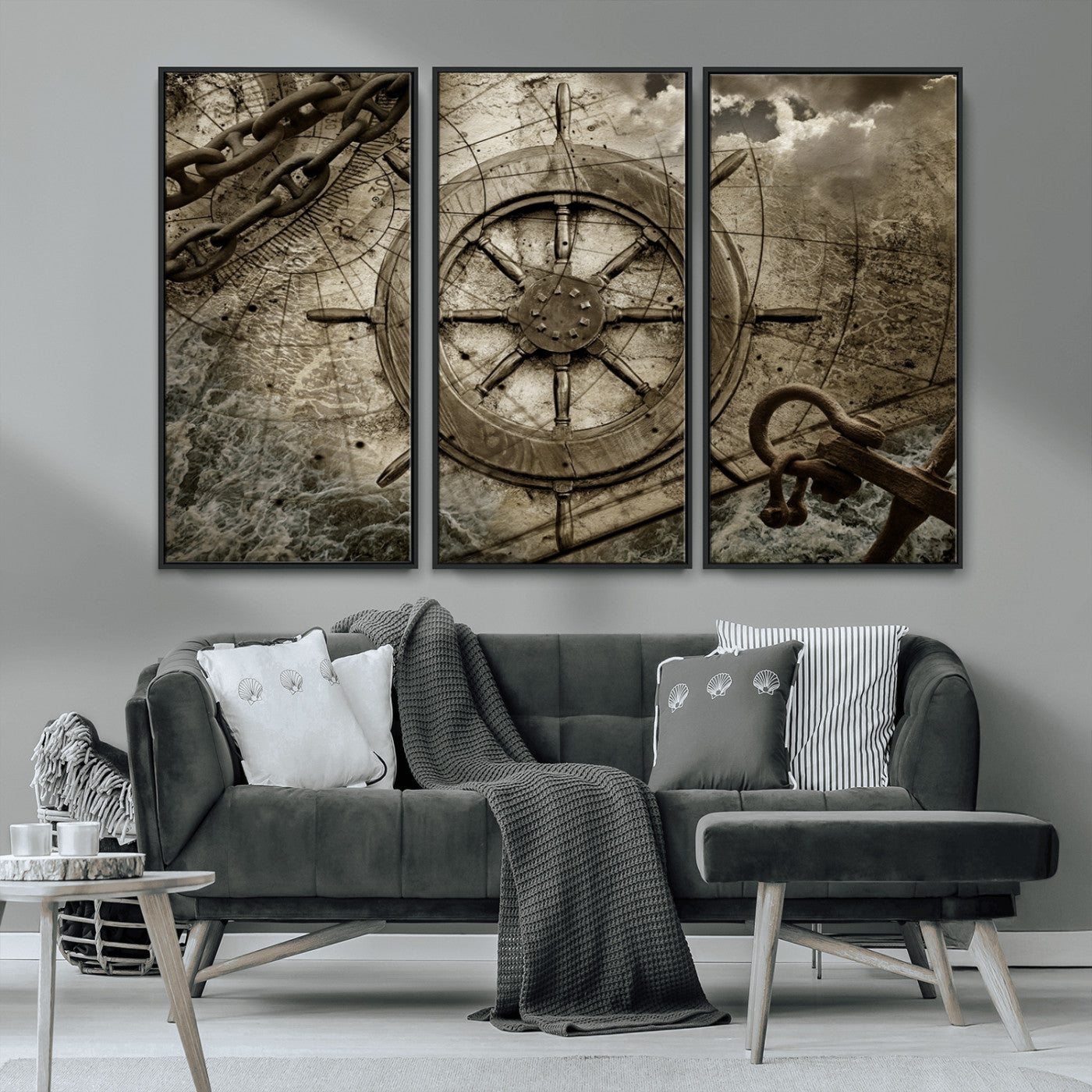Wooden Ship Wheel Canvas Print, Multi Panel Canvas Wall Art