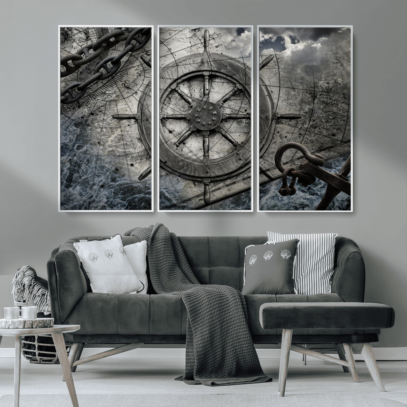 Ship Steering Wheel Vintage Wall Art Canvas Print