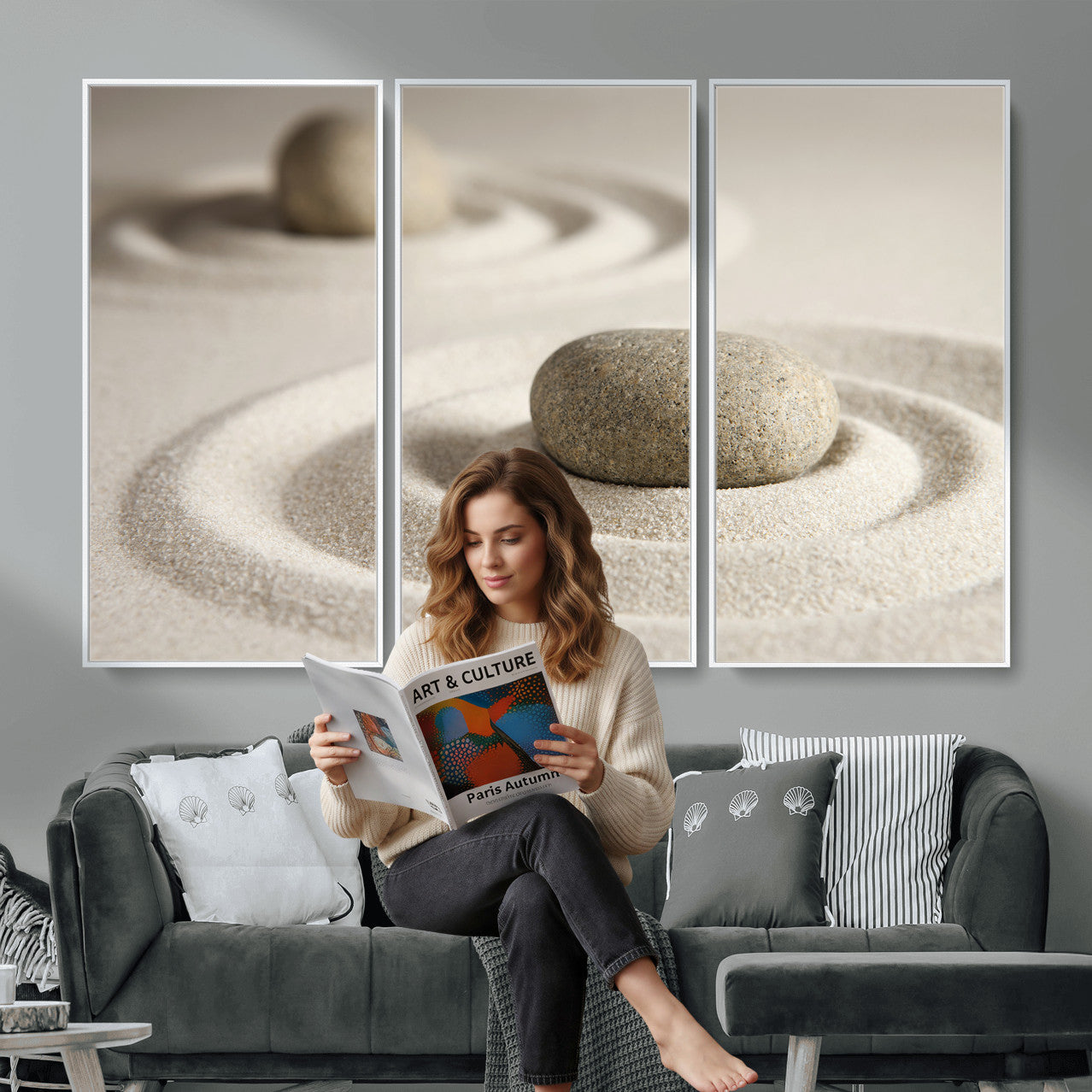 Zen Garden Stone Sand Canvas | Japanese Rock Garden Wall Art
