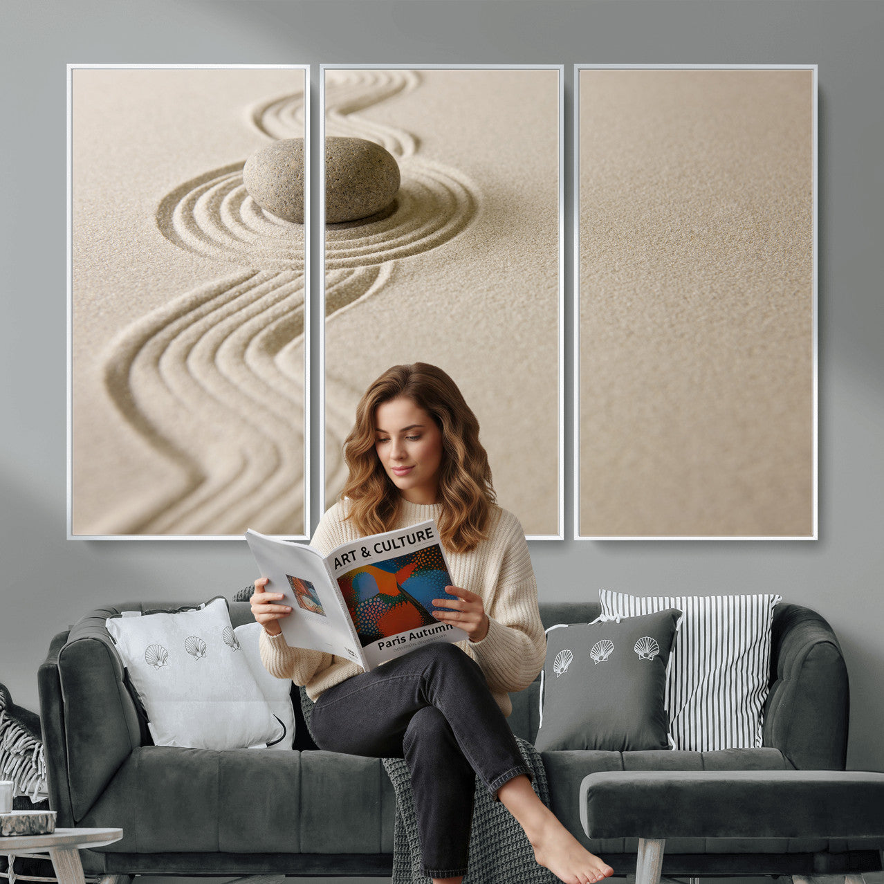 Zen Garden Stone Sand Canvas | Japanese Rock Garden Wall Art