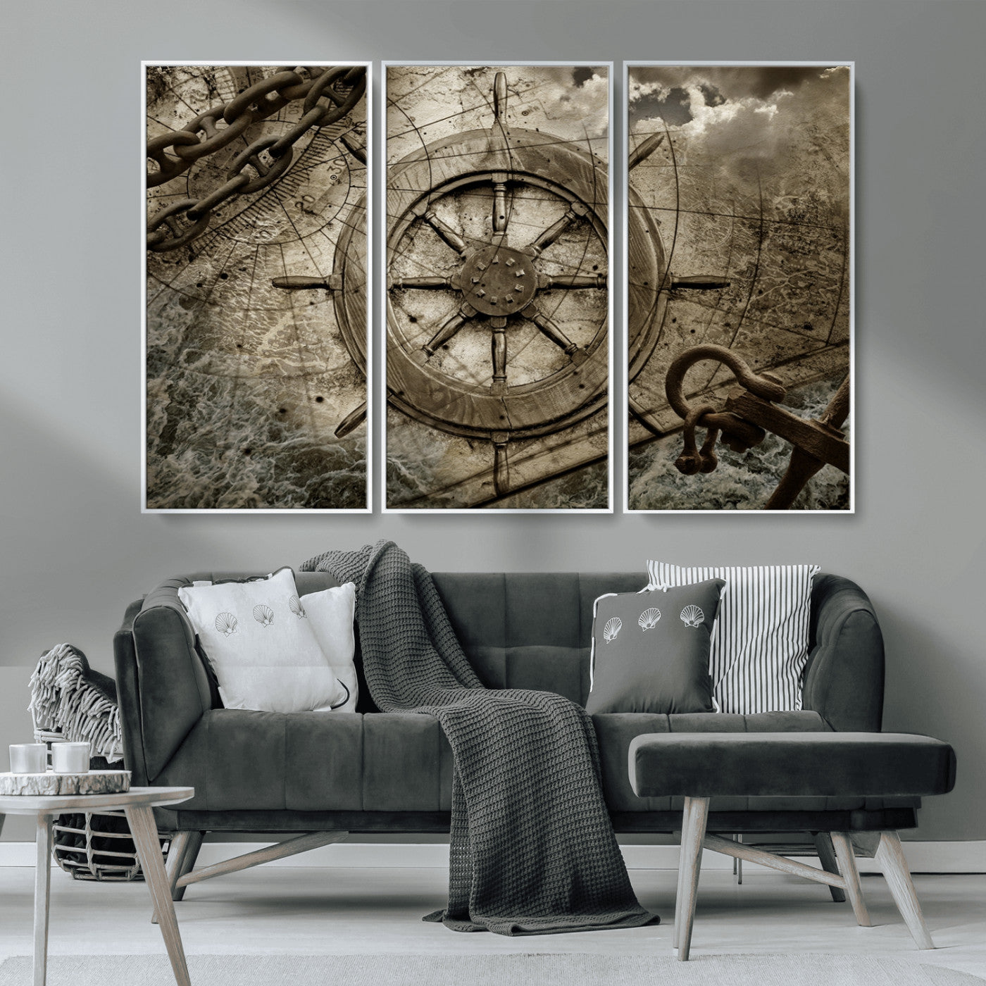 Wooden Ship Wheel Canvas Print, Multi Panel Canvas Wall Art