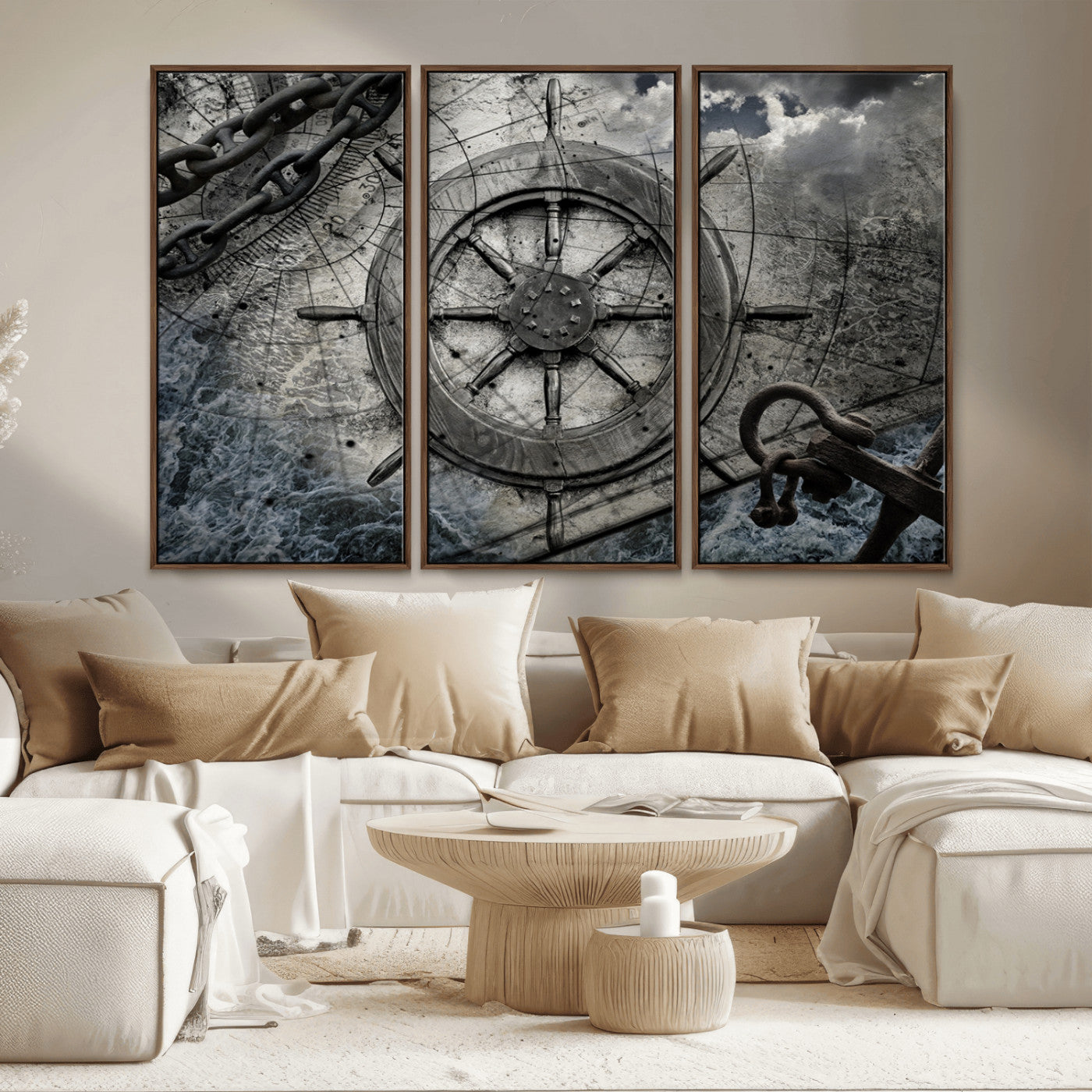 Ship Steering Wheel Vintage Wall Art Canvas Print