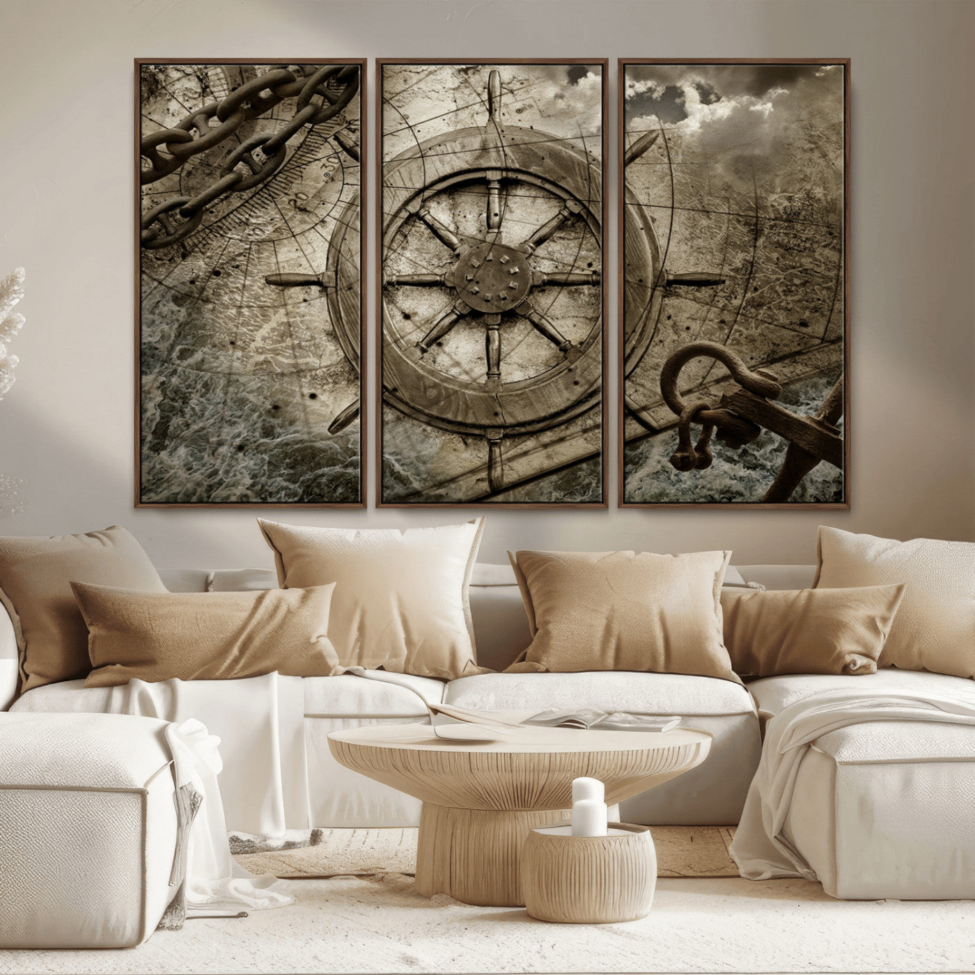 Wooden Ship Wheel Canvas Print, Multi Panel Canvas Wall Art