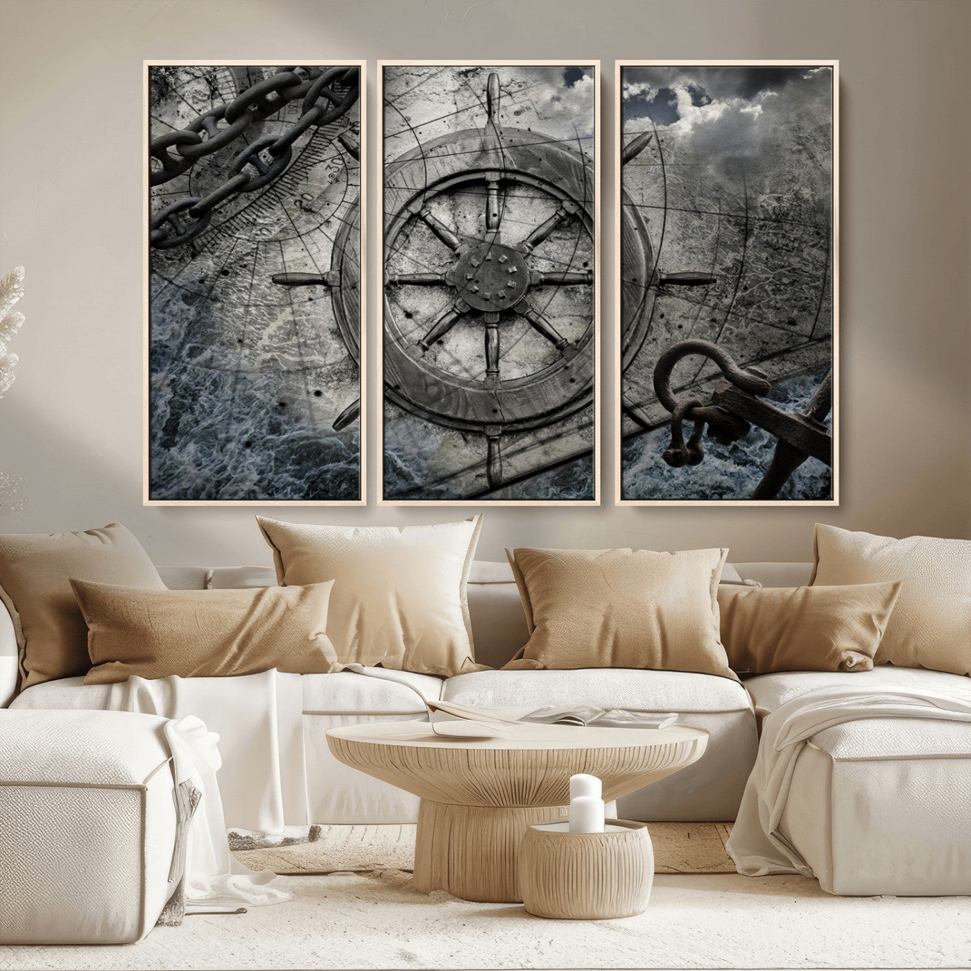 Ship Steering Wheel Vintage Wall Art Canvas Print