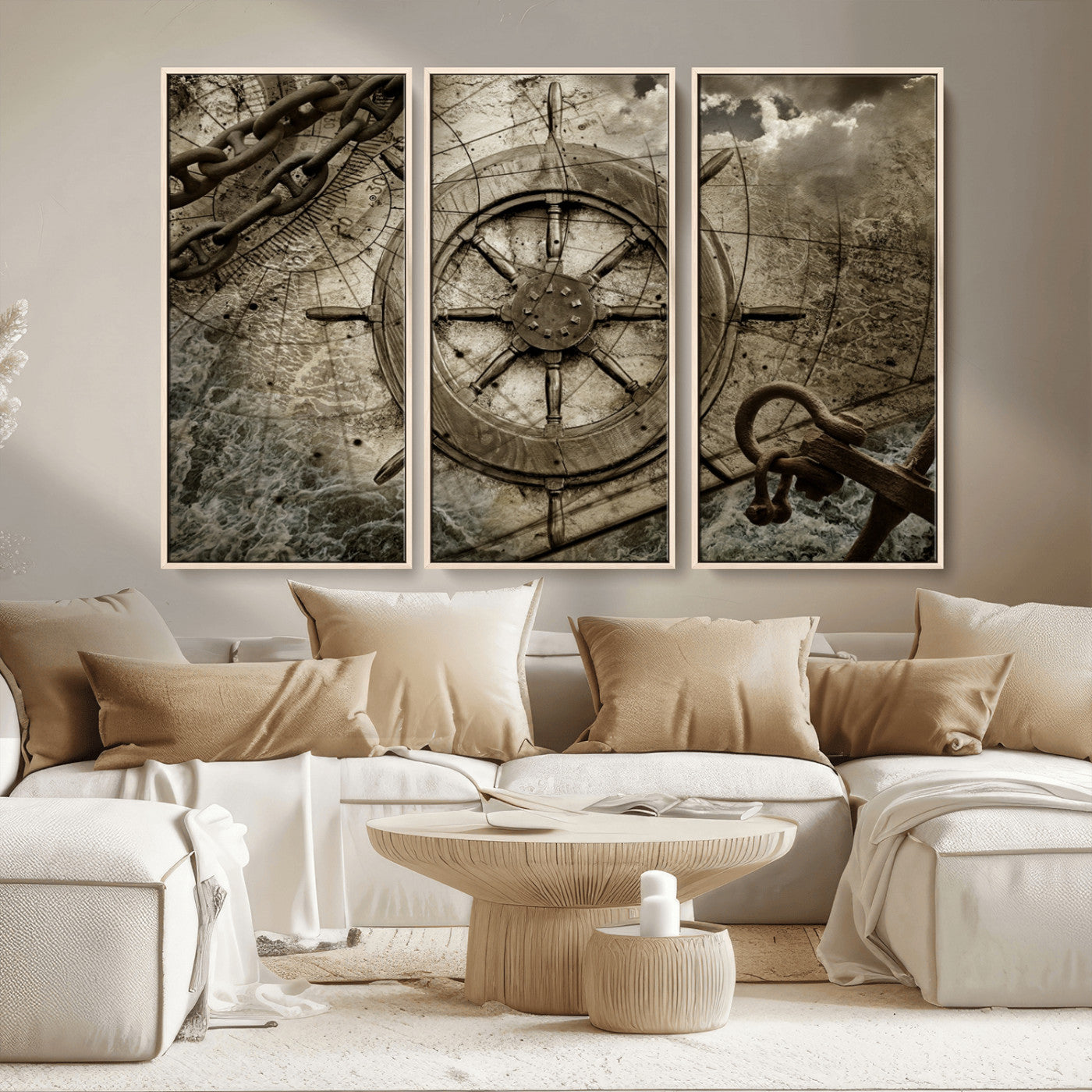 Wooden Ship Wheel Canvas Print, Multi Panel Canvas Wall Art