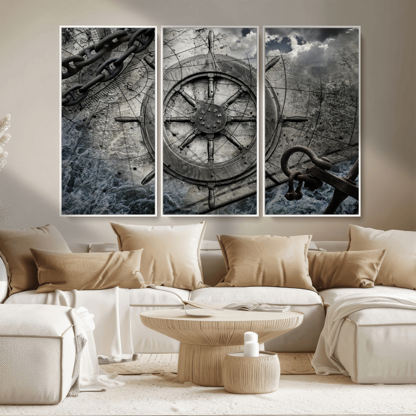 Ship Steering Wheel Vintage Wall Art Canvas Print