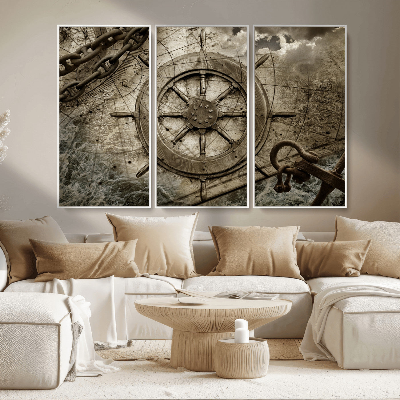 Wooden Ship Wheel Canvas Print, Multi Panel Canvas Wall Art