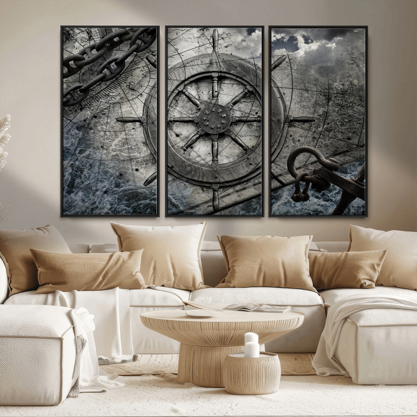 Ship Steering Wheel Vintage Wall Art Canvas Print