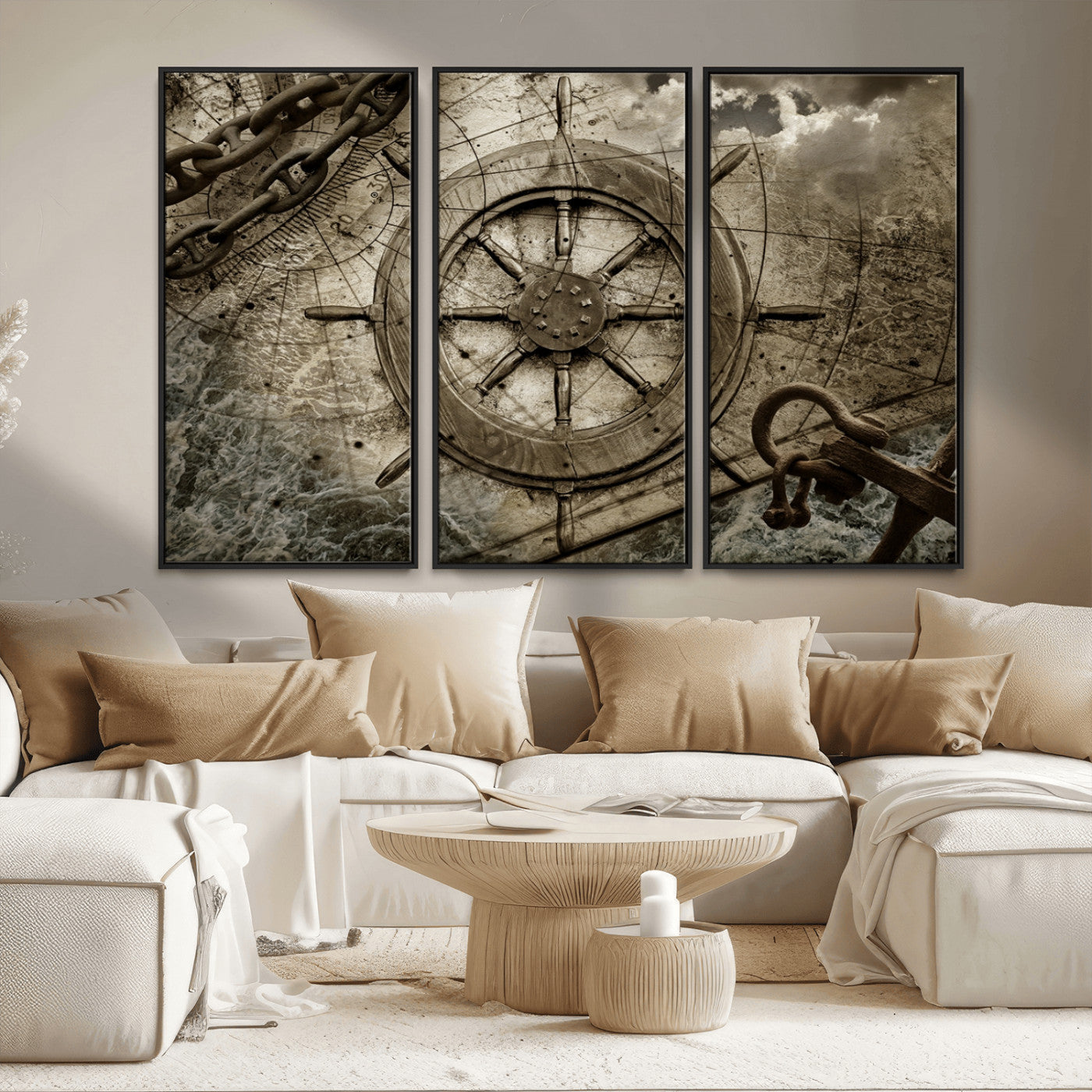 Wooden Ship Wheel Canvas Print, Multi Panel Canvas Wall Art