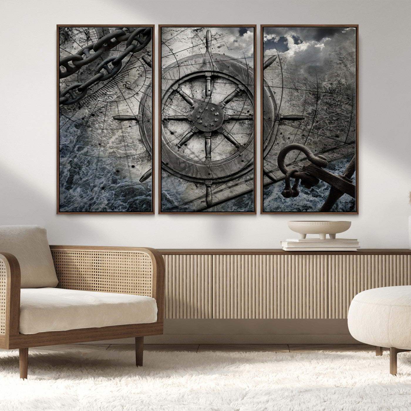 Ship Steering Wheel Vintage Wall Art Canvas Print