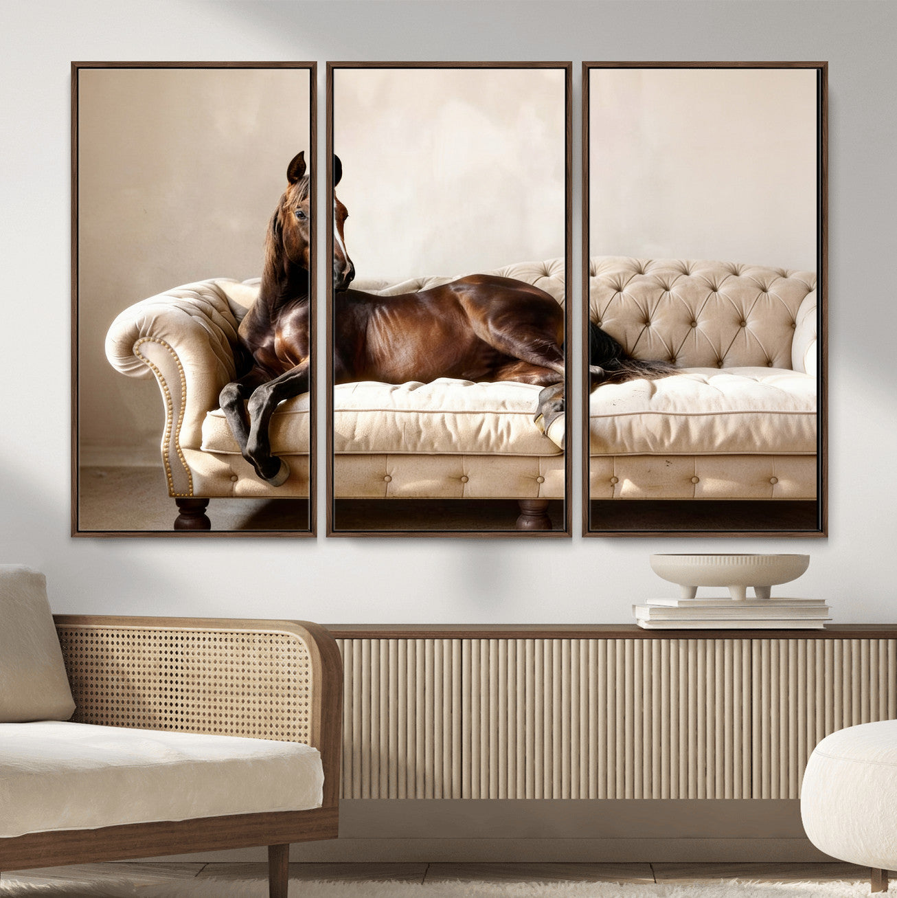 Funny Horse on Sofa Canvas Wall Art, Quirky Horse Lounging Photo Print, Whimsical Animal Decor, Living Room Conversation Art, Horse Lover Gift