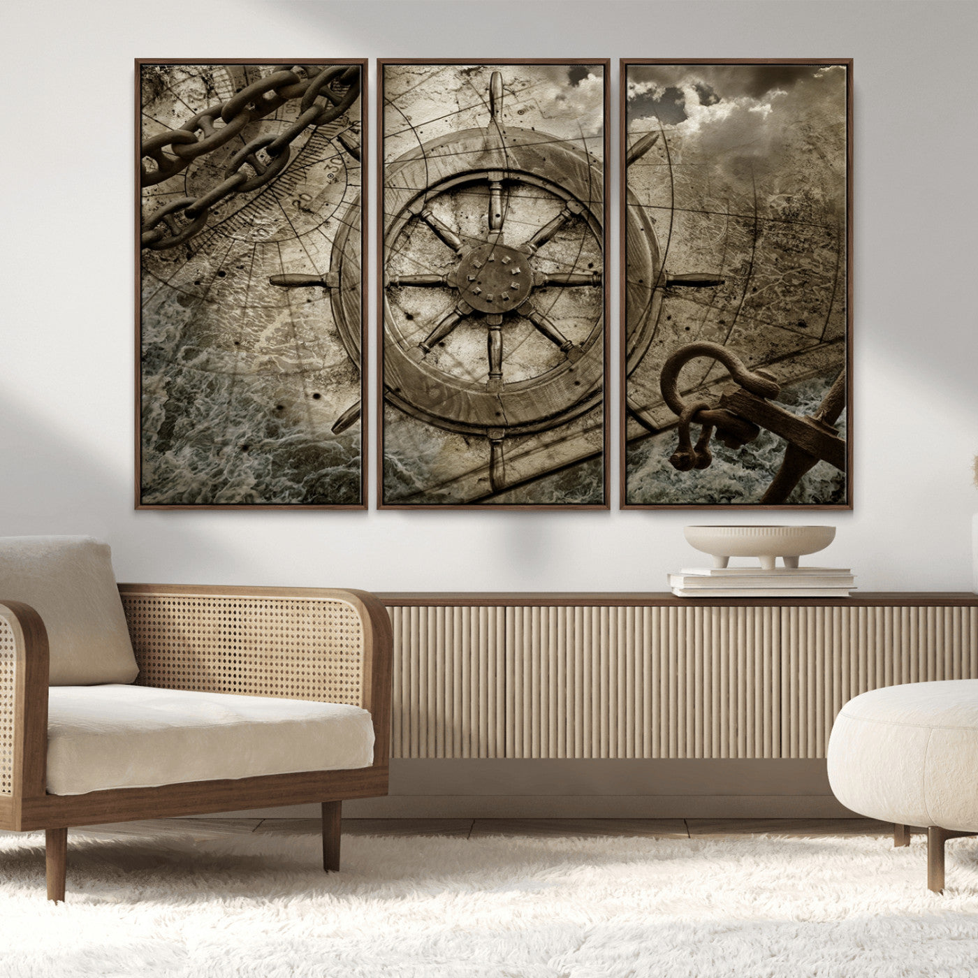 Wooden Ship Wheel Canvas Print, Multi Panel Canvas Wall Art