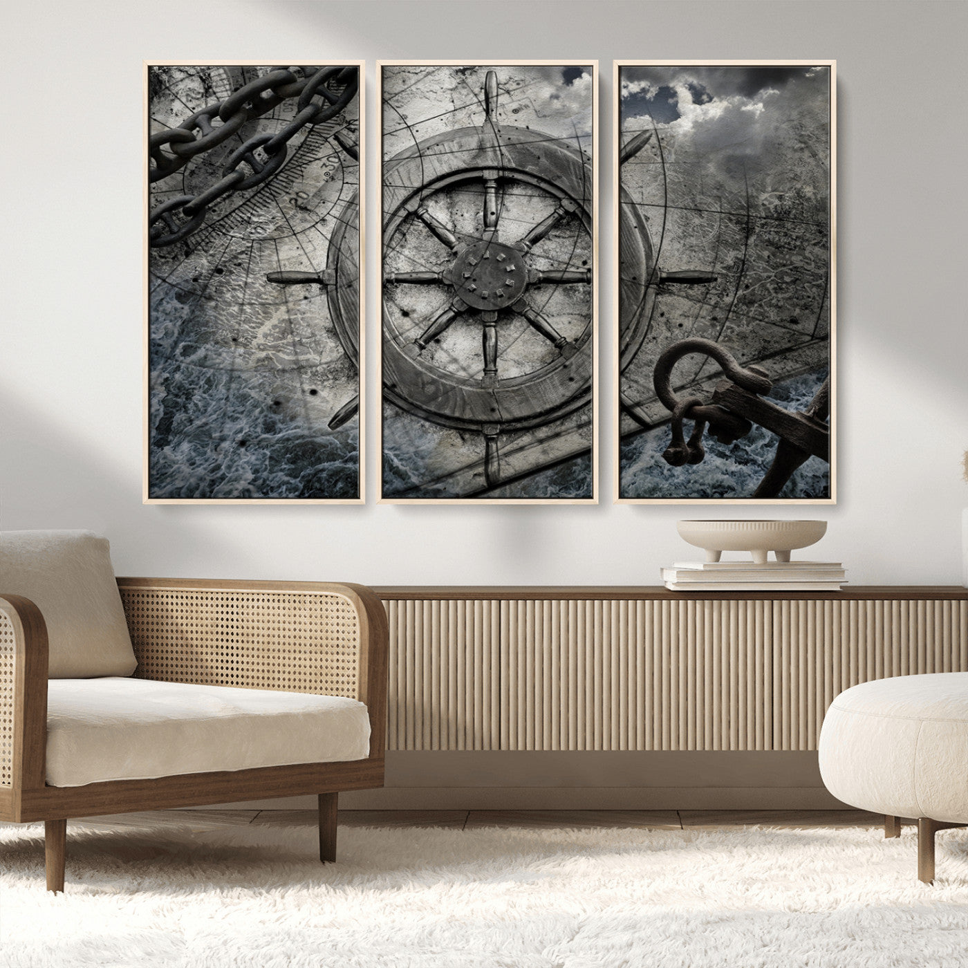 Ship Steering Wheel Vintage Wall Art Canvas Print