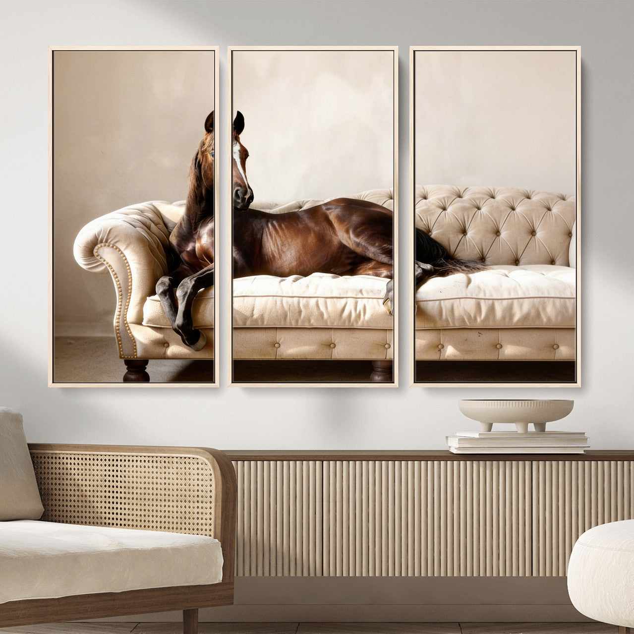 Funny Horse on Sofa Canvas Wall Art, Quirky Horse Lounging Photo Print, Whimsical Animal Decor, Living Room Conversation Art, Horse Lover Gift