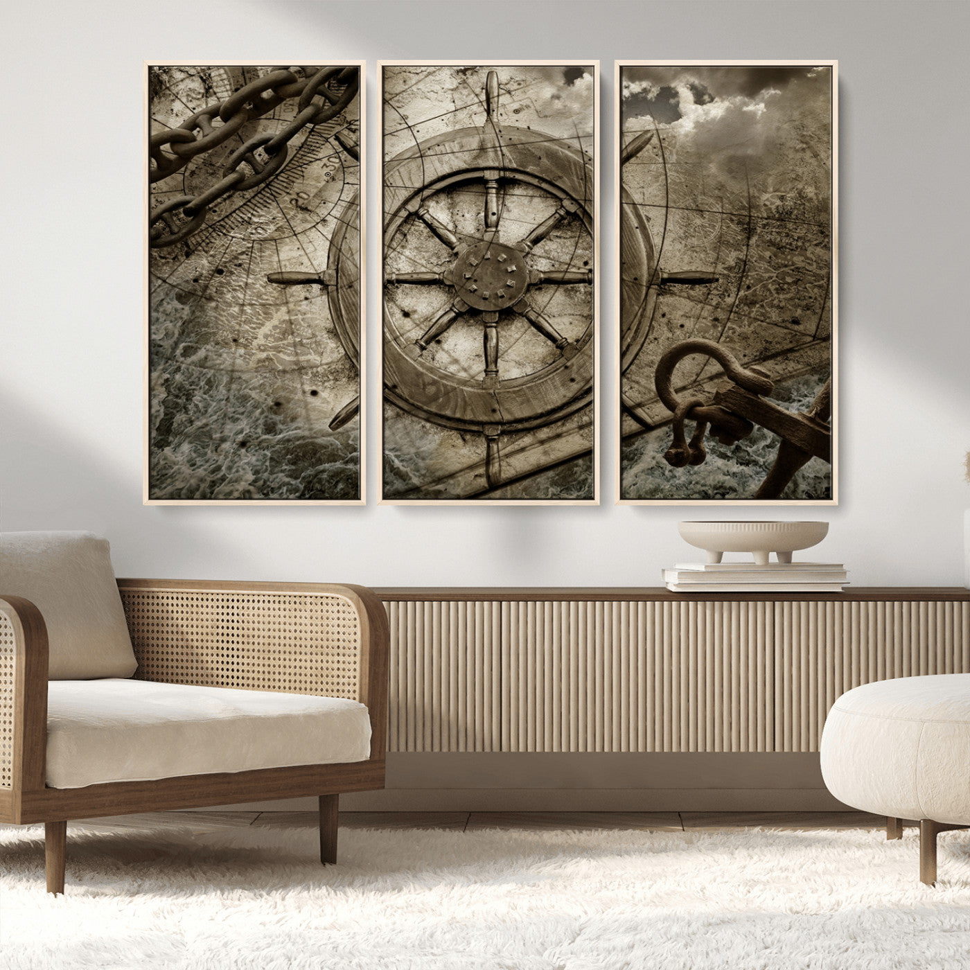 Wooden Ship Wheel Canvas Print, Multi Panel Canvas Wall Art