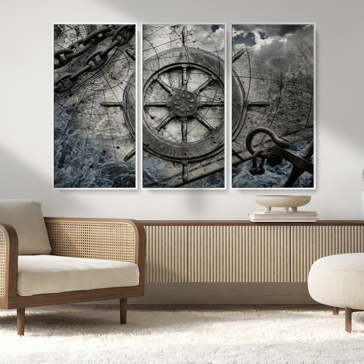 Ship Steering Wheel Vintage Wall Art Canvas Print