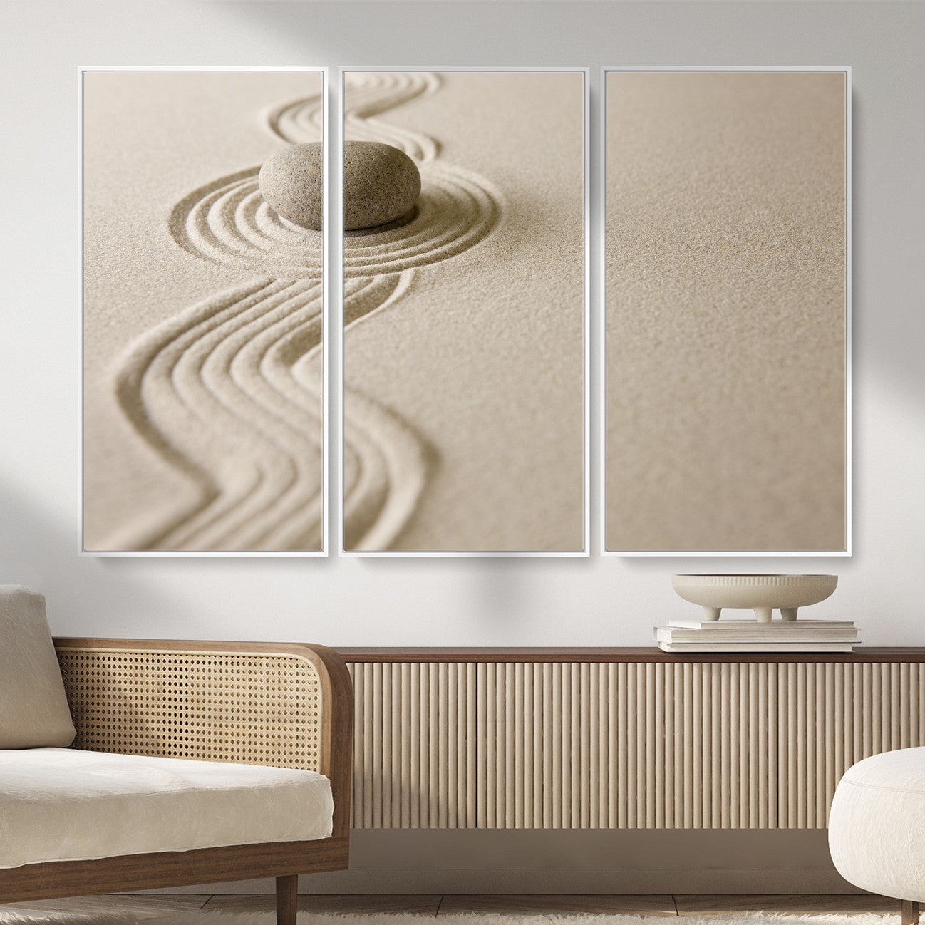 Zen Garden Stone Sand Canvas | Japanese Rock Garden Wall Art