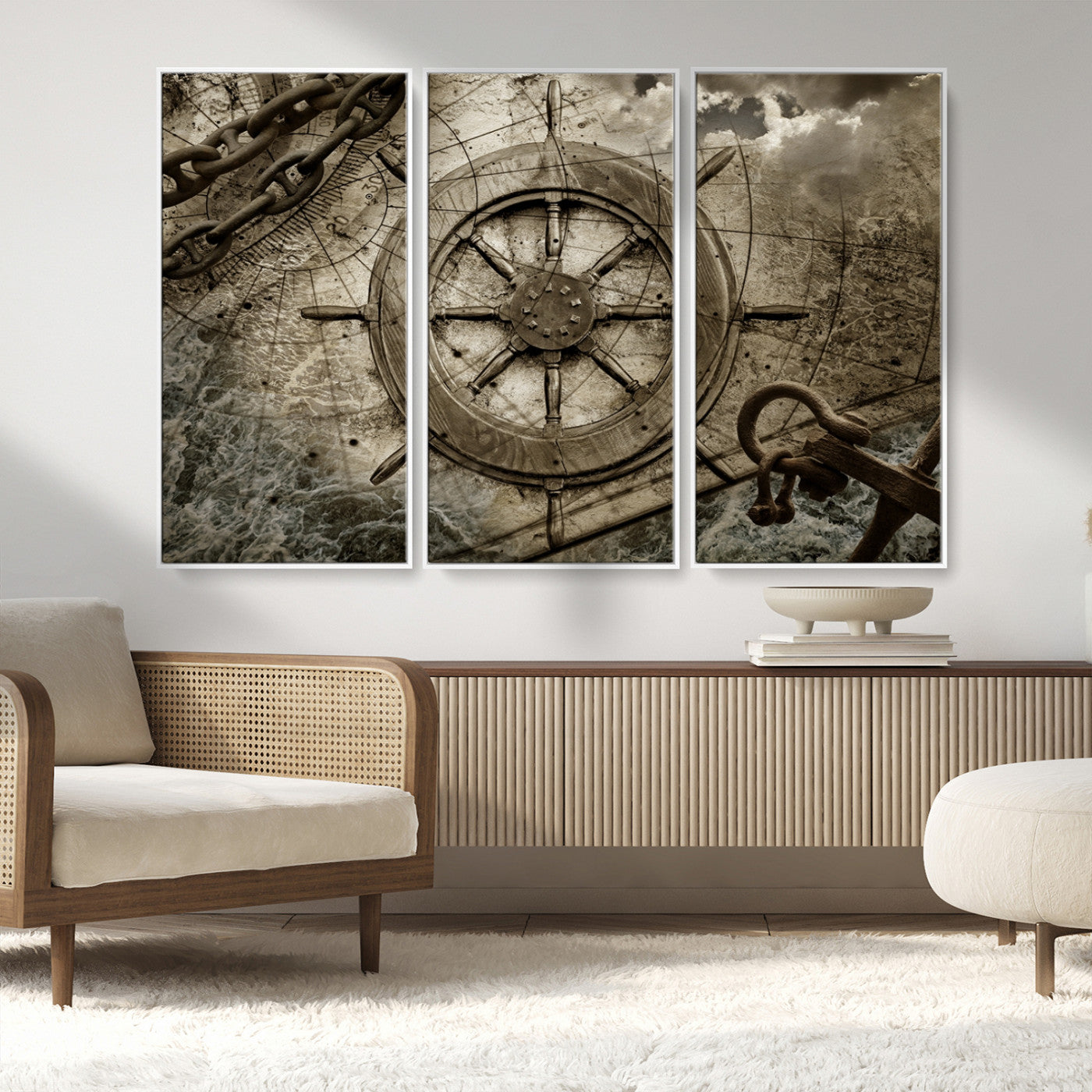 Wooden Ship Wheel Canvas Print, Multi Panel Canvas Wall Art