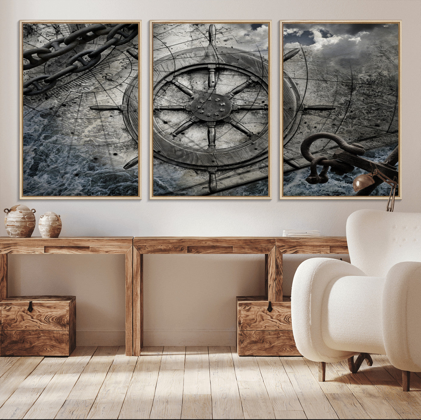 Ship Steering Wheel Vintage Wall Art Canvas Print