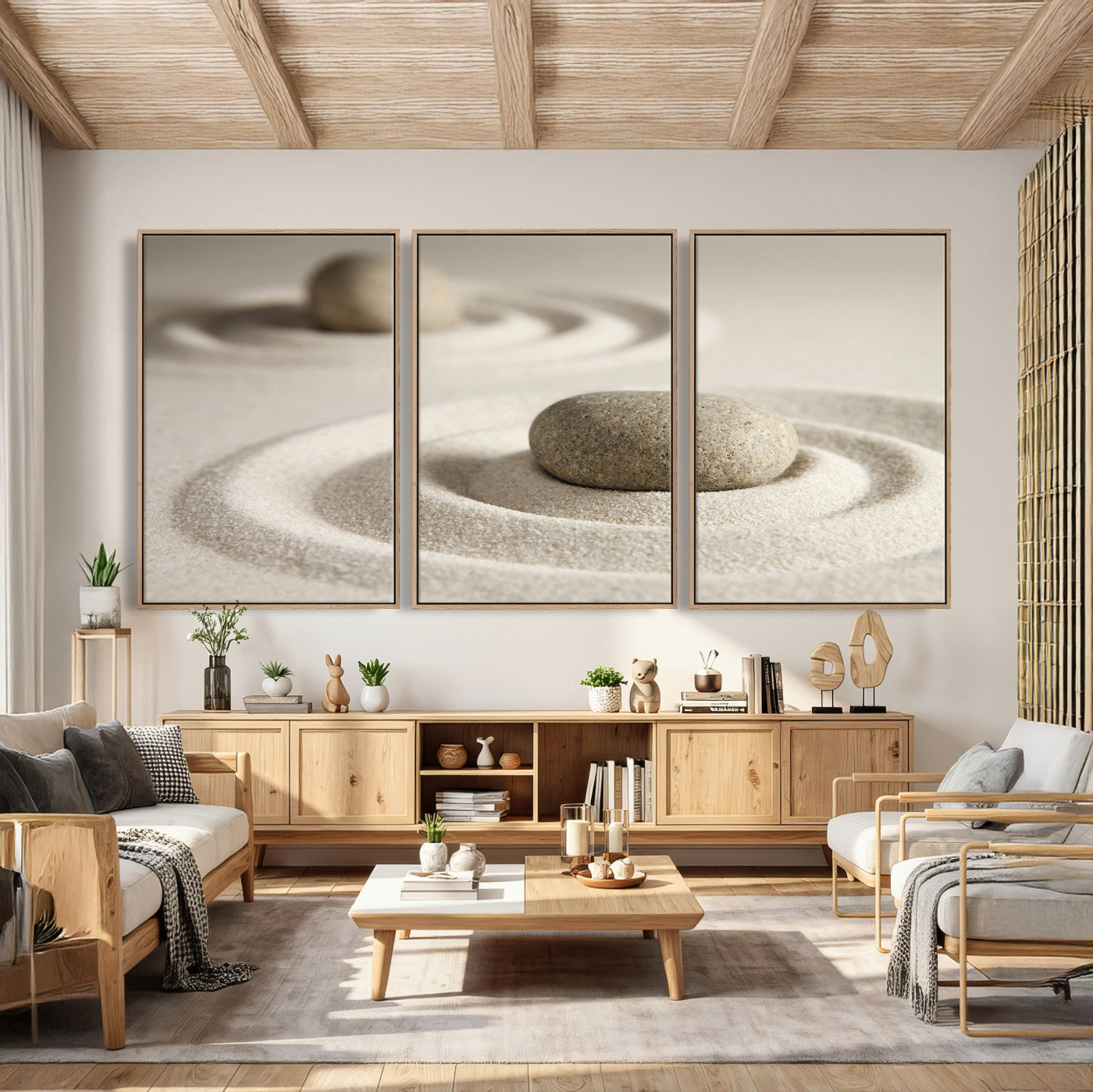 Zen Garden Stone Sand Canvas | Japanese Rock Garden Wall Art