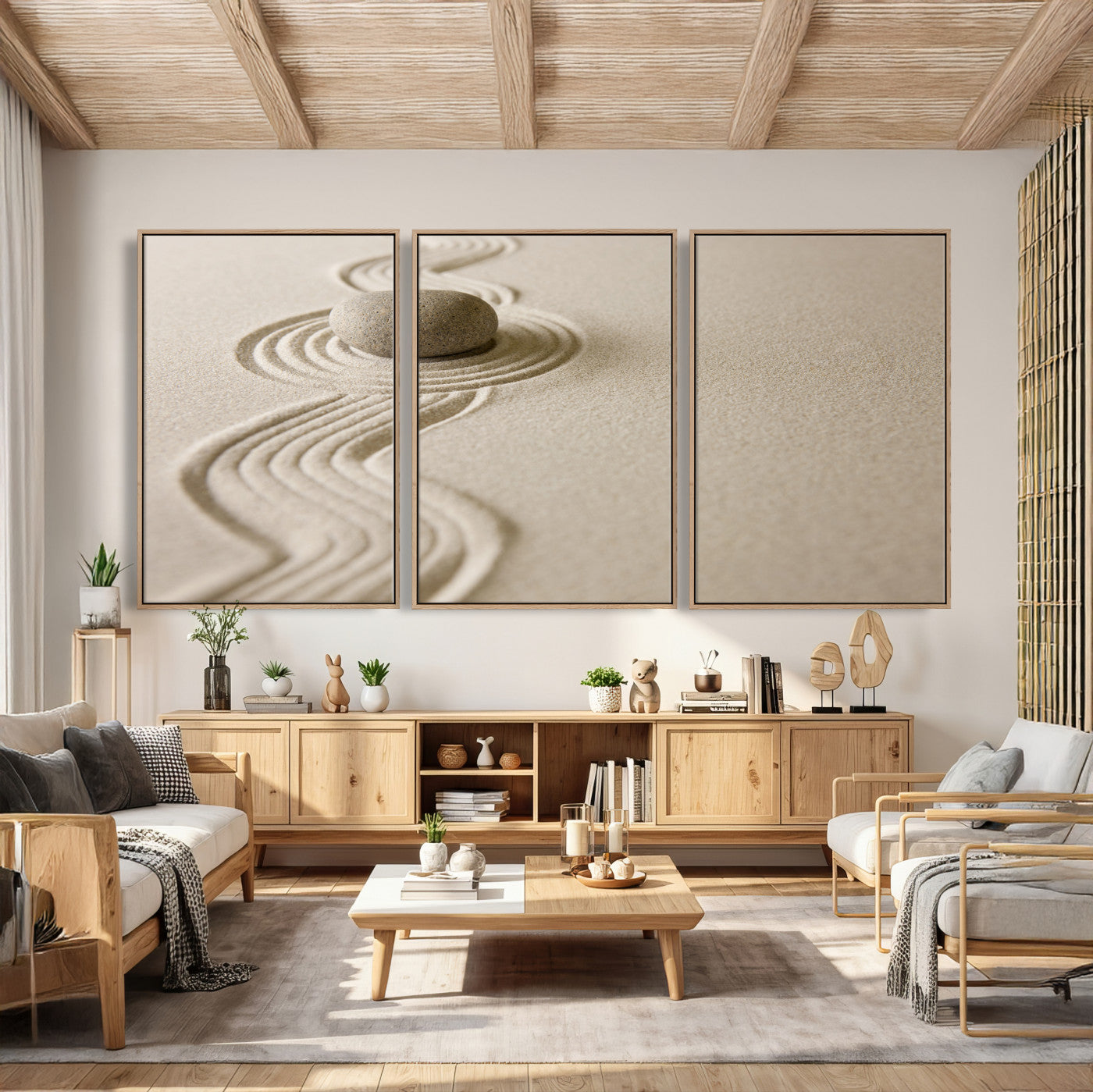Zen Garden Stone Sand Canvas | Japanese Rock Garden Wall Art