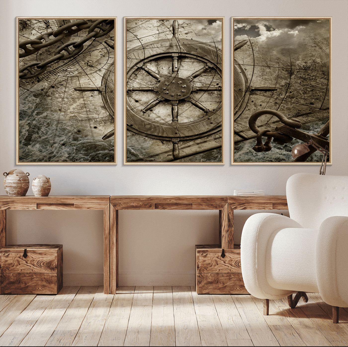 Wooden Ship Wheel Canvas Print, Multi Panel Canvas Wall Art