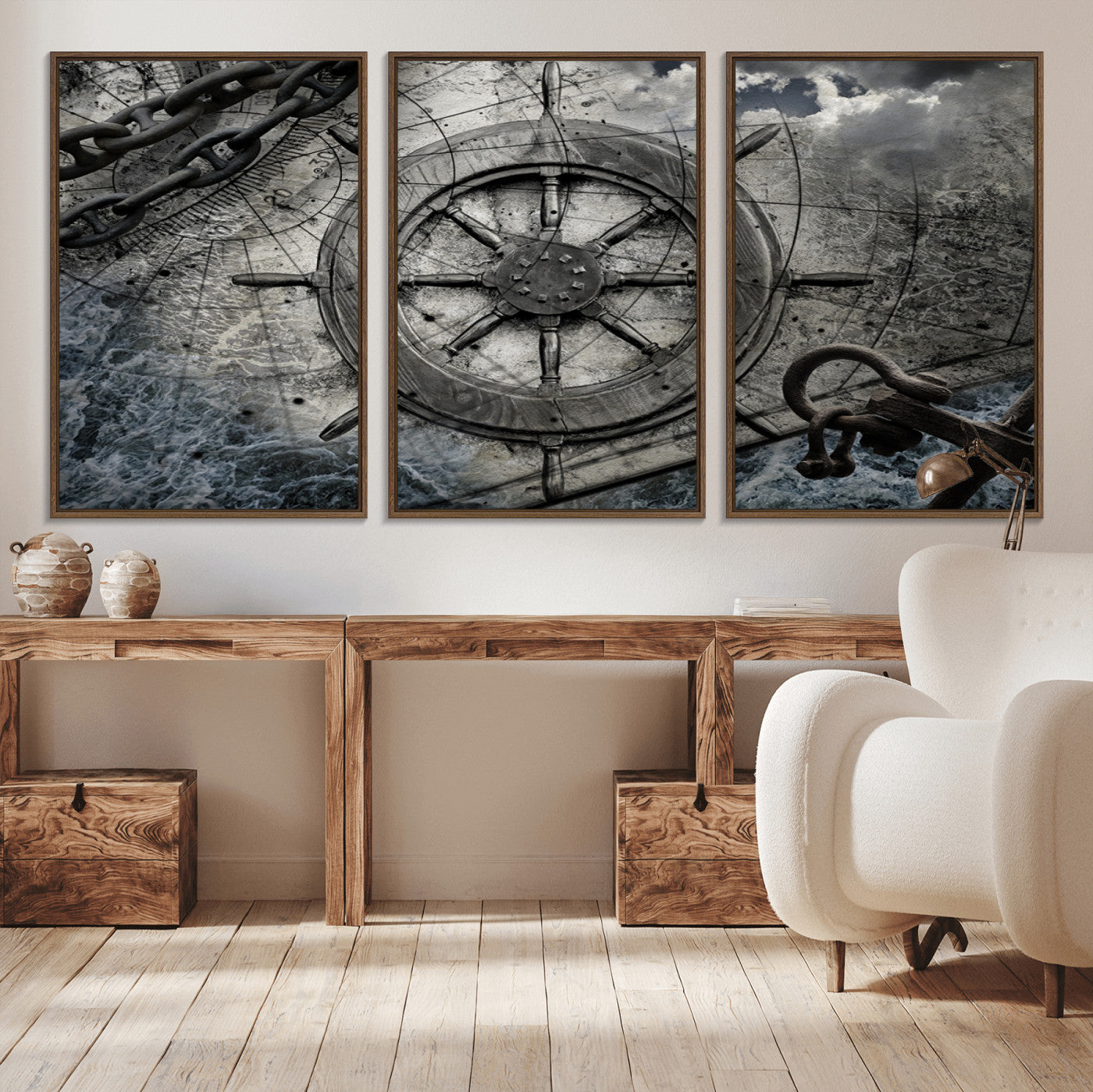 Ship Steering Wheel Vintage Wall Art Canvas Print