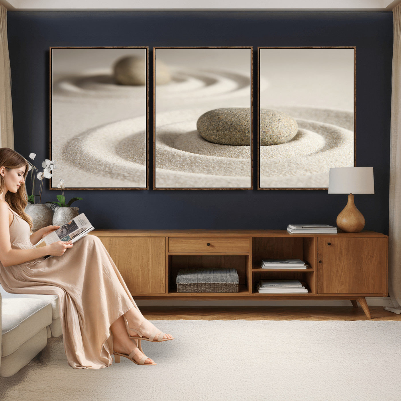 Zen Garden Stone Sand Canvas | Japanese Rock Garden Wall Art