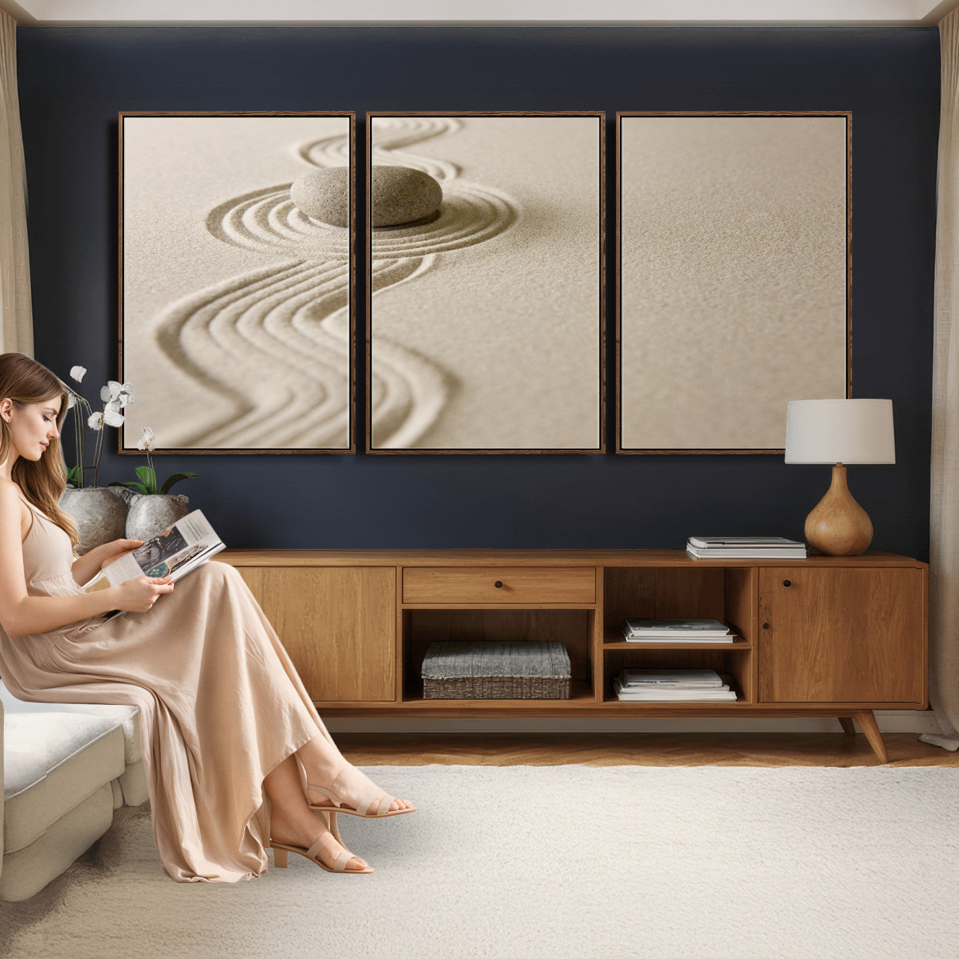 Zen Garden Stone Sand Canvas | Japanese Rock Garden Wall Art