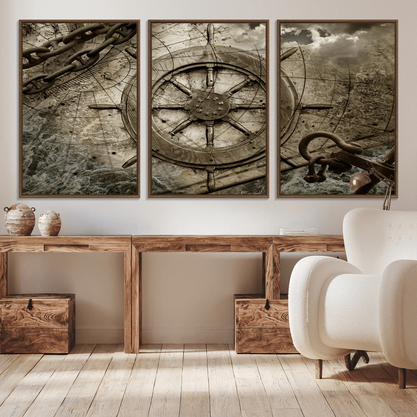 Wooden Ship Wheel Canvas Print, Multi Panel Canvas Wall Art