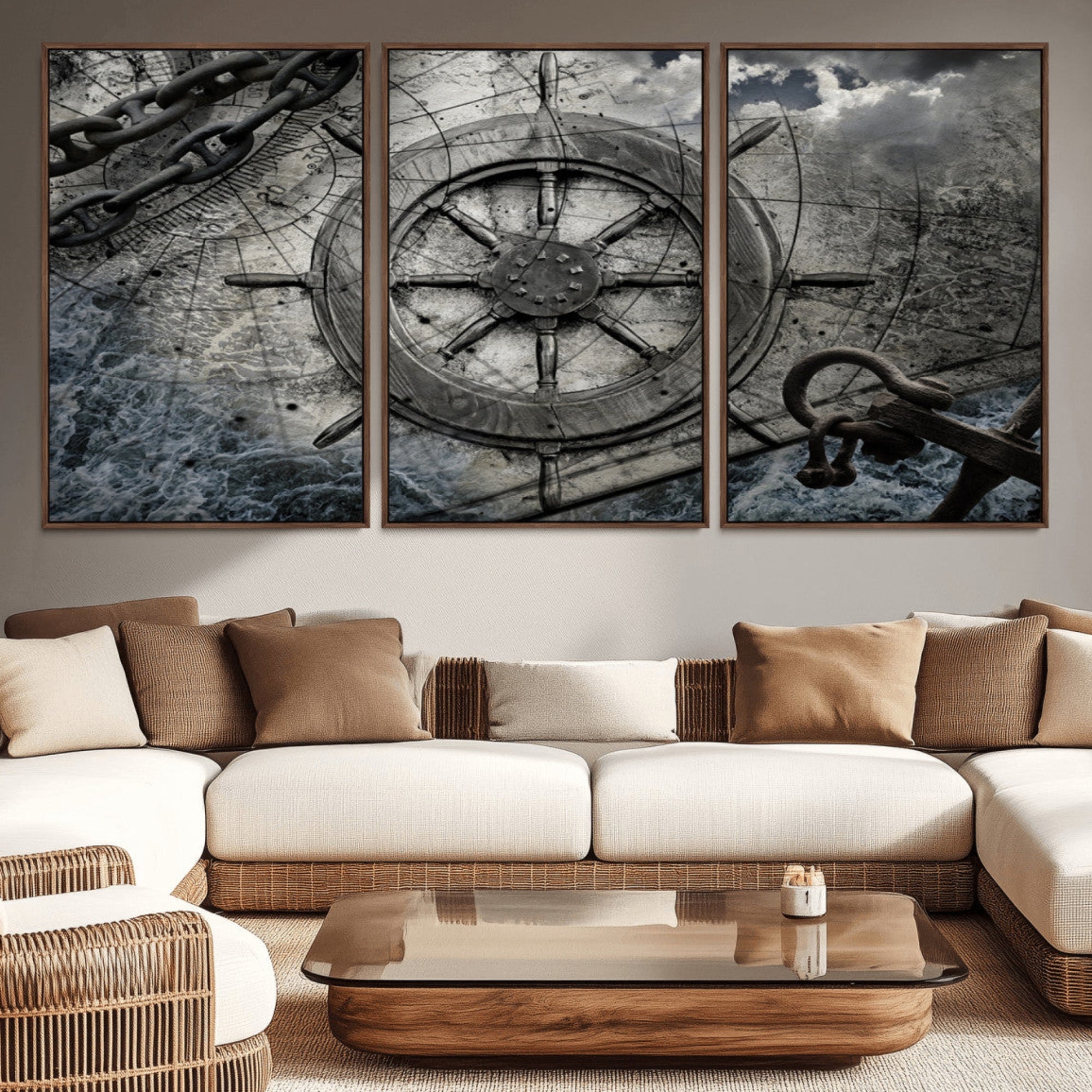Ship Steering Wheel Vintage Wall Art Canvas Print