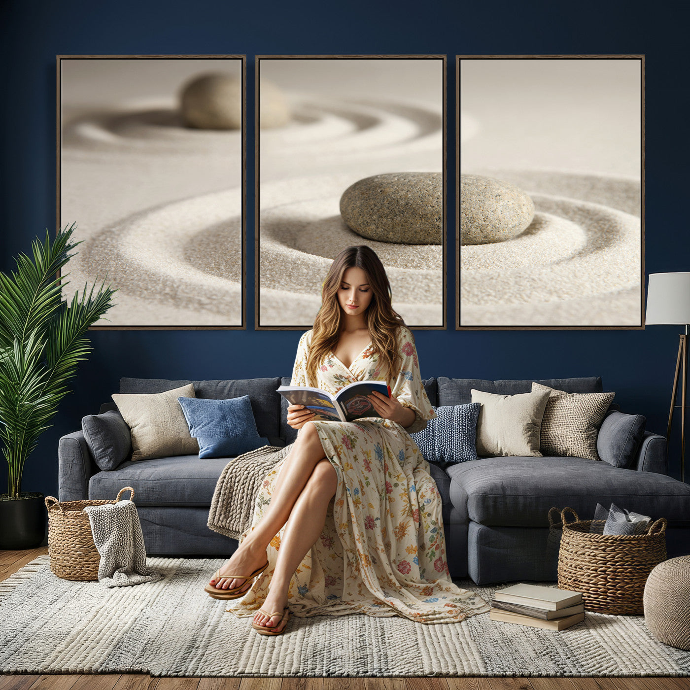 Zen Garden Stone Sand Canvas | Japanese Rock Garden Wall Art