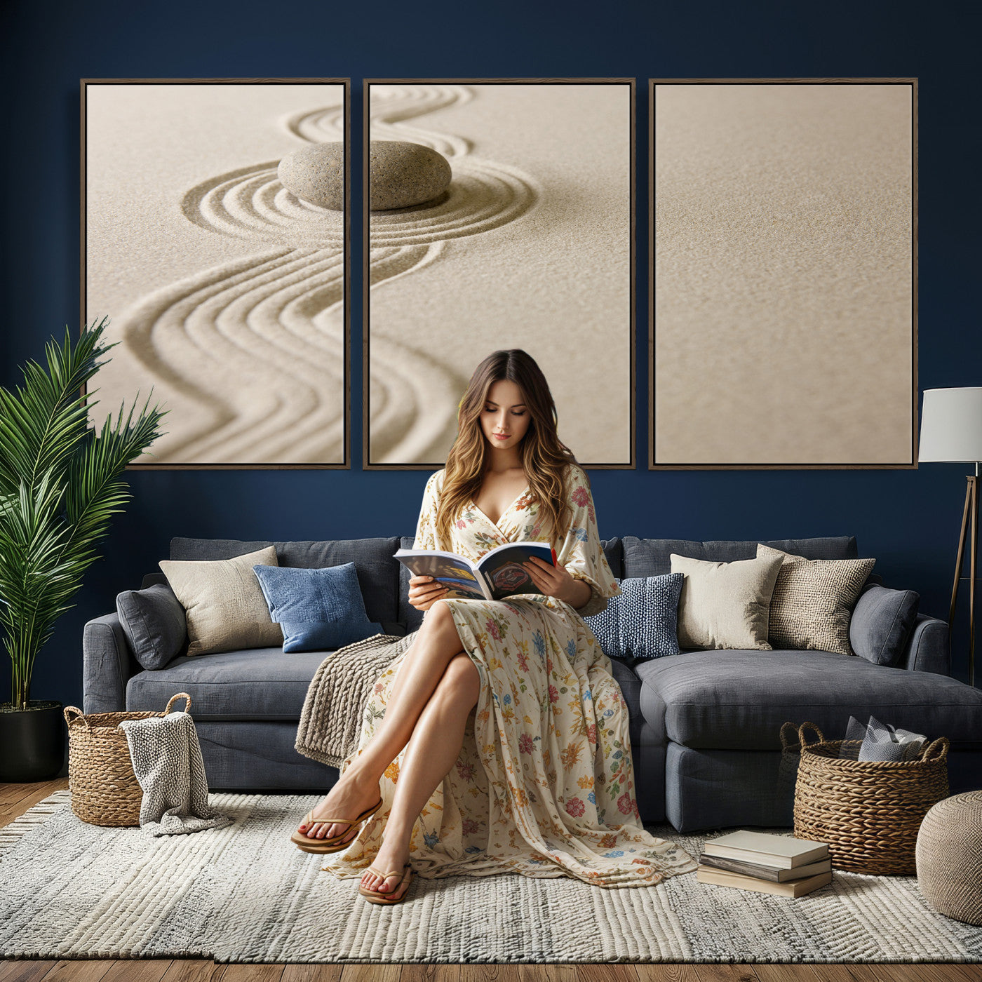 Zen Garden Stone Sand Canvas | Japanese Rock Garden Wall Art