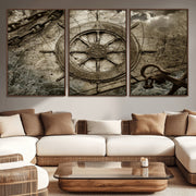 Wooden Ship Wheel Canvas Print, Multi Panel Canvas Wall Art