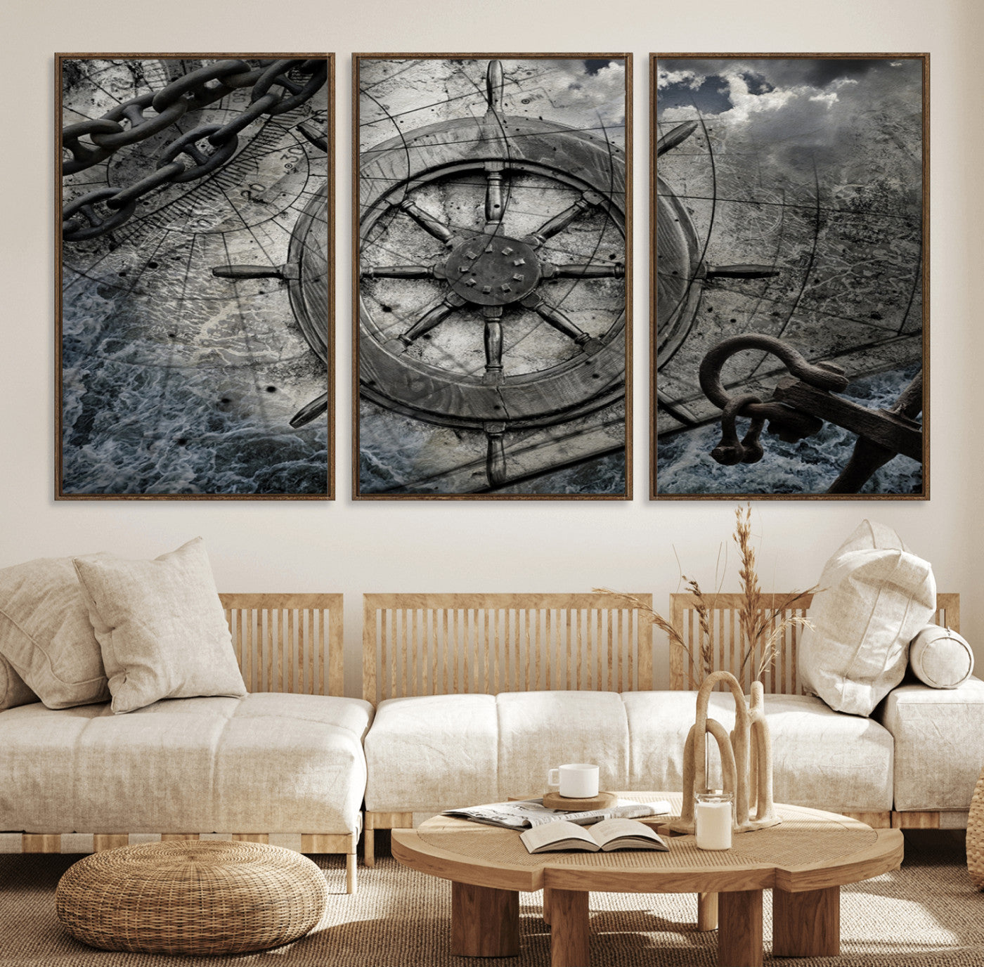 Ship Steering Wheel Vintage Wall Art Canvas Print