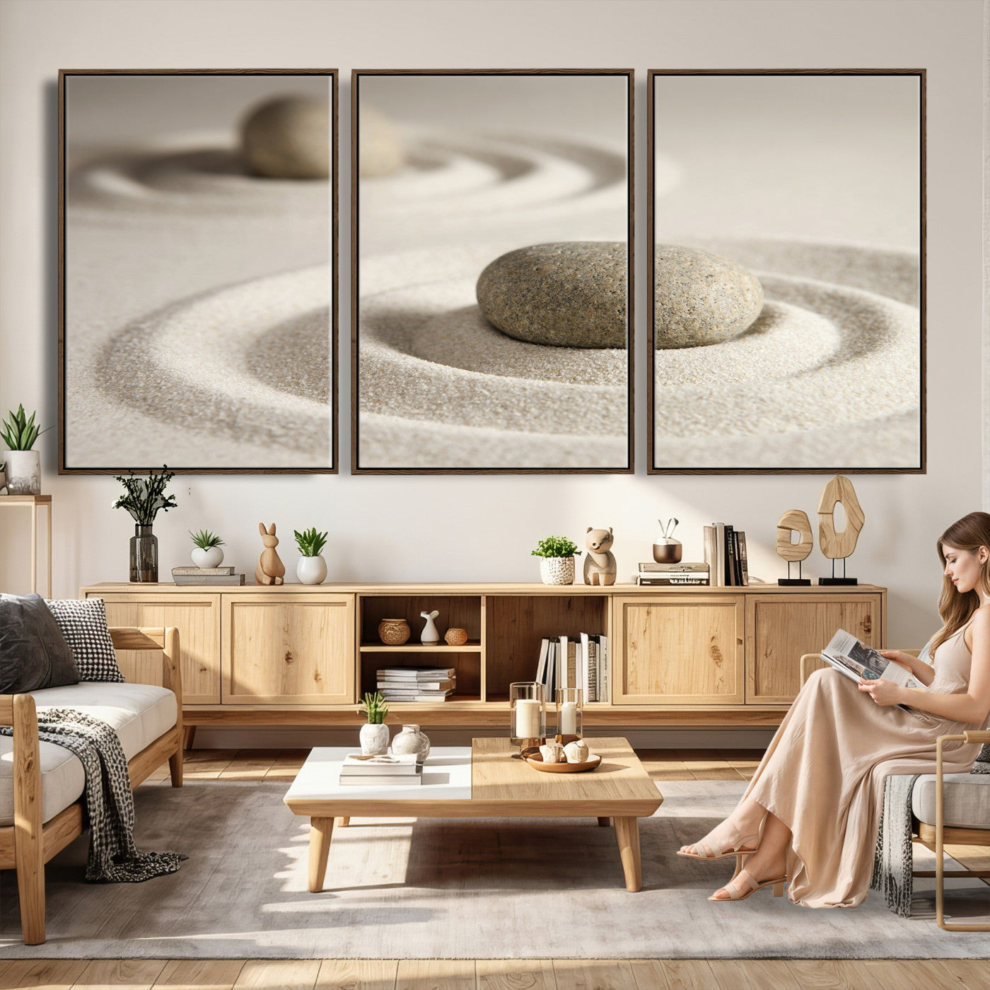 Zen Garden Stone Sand Canvas | Japanese Rock Garden Wall Art