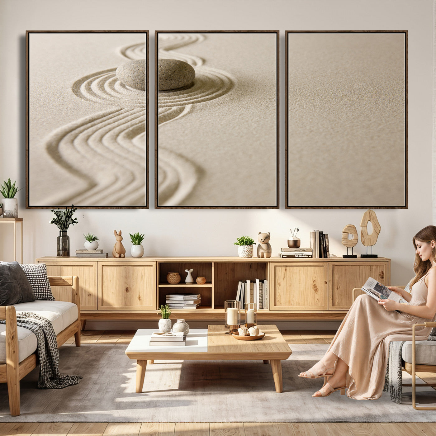 Zen Garden Stone Sand Canvas | Japanese Rock Garden Wall Art