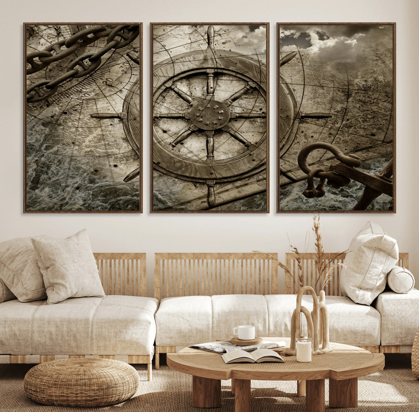 Wooden Ship Wheel Canvas Print, Multi Panel Canvas Wall Art