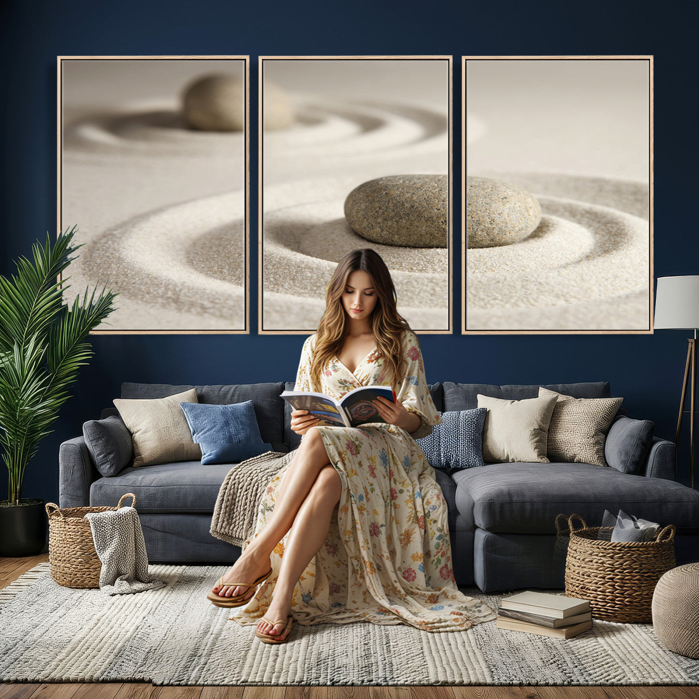 Zen Garden Stone Sand Canvas | Japanese Rock Garden Wall Art