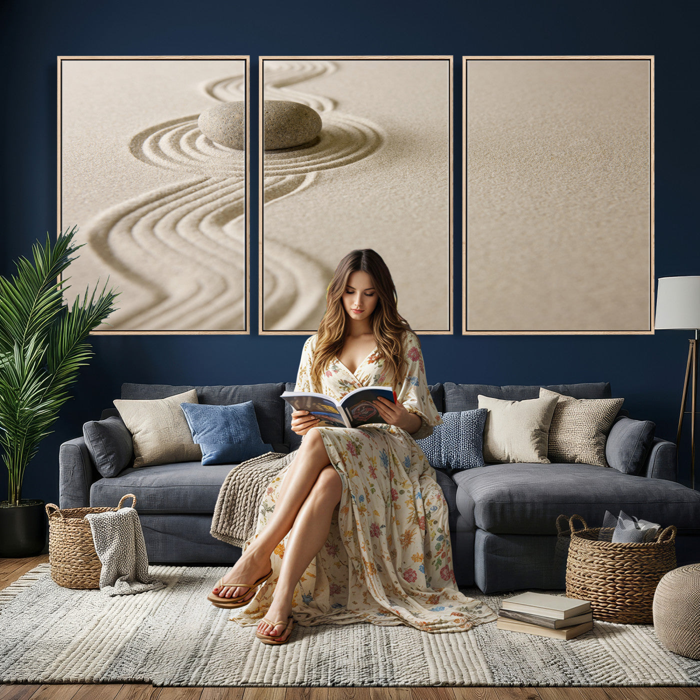Zen Garden Stone Sand Canvas | Japanese Rock Garden Wall Art