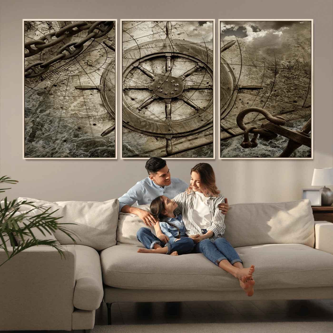 Wooden Ship Wheel Canvas Print, Multi Panel Canvas Wall Art